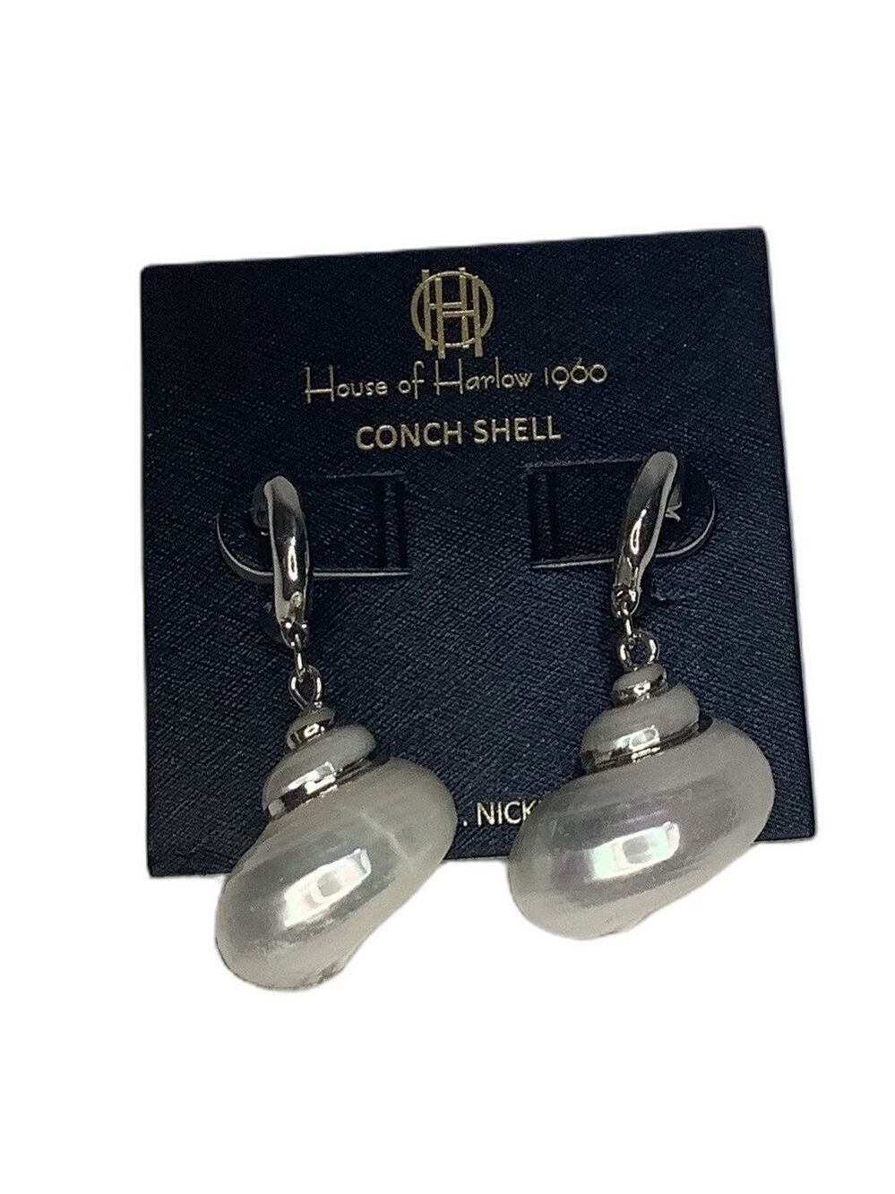 House of Harlow 1960 Silver-Tone Pearlescent Conch Shell Drop Earrings